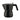Black Alessi Moka 3-cup espresso maker angled inward on a white background, featuring a matte black faceted body and handle.