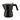 Black Alessi Moka 3-cup espresso maker angled inward on a white background, featuring a matte black faceted body and handle.