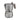 Grey Alessi Moka 3-cup espresso maker angled inward on a white background, showing the faceted metal body, spout and grey handle.