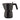 Black Alessi Moka 6-cup espresso maker side view on a white background, with the spout, handle and gold safety valve visible.