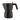 Black Alessi Moka 6-cup espresso maker side view on a white background, with the spout, handle and gold safety valve visible.