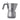 Side view of grey Alessi Moka 6 Cup coffee maker with grey handle, faceted aluminium body and brass safety valve