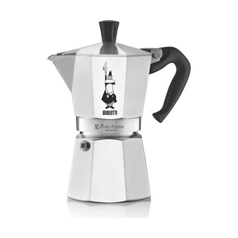Bialetti Moka Express 6 cup stovetop moka pot for brewing bold espresso-style coffee at home.