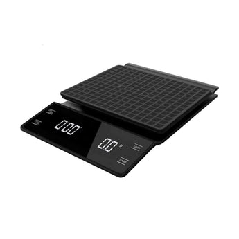 Brewtool LED Coffee Scale with timer, bright digital display and heat-resistant mat on a white background