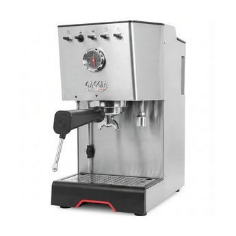 Gaggia Classic GT stainless steel espresso machine with portafilter, steam wand, pressure gauge and drip tray