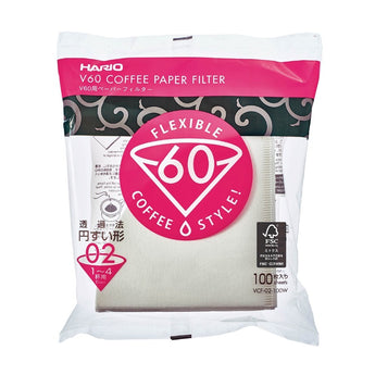 Hario V60 coffee paper filters size 02 pack of 100 white cone filters in sealed bag