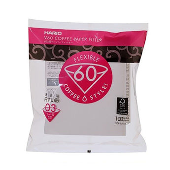 Hario V60 coffee paper filters size 03 pack of 100 white cone filters with FSC certification