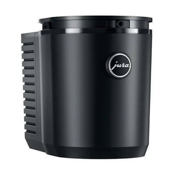 Front angle view of Jura Cool Control 1.0L black milk cooling unit with Jura logo