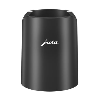 Jura Glacette black milk cooling sleeve front view with Jura logo
