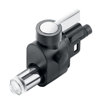 Close-up of JURA Professional Fine Foam Frother Gen 2 with chrome spout and black connector body