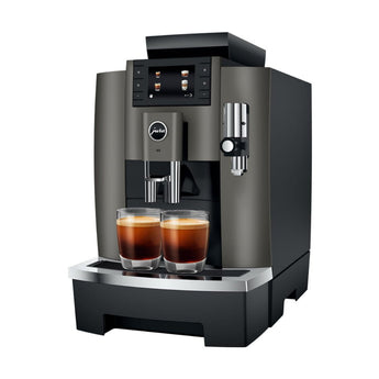 Jura W8 automatic coffee machine brewing two espresso coffees with one touch functionality