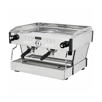 La Marzocco Linea PB X 2 group espresso machine at a front-right angle showing group heads, drip tray, and steam wands