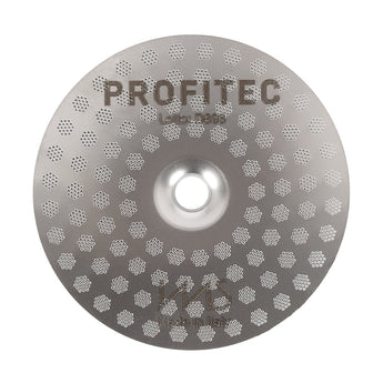 Profitec IMS stainless steel espresso shower screen with precision micro-perforations for improved water distribution and extraction consistency