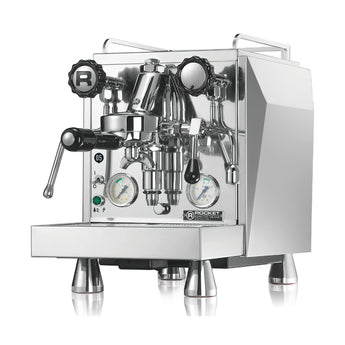 Rocket Cronometro V PID Espresso Machine Giotto model angled front view with stainless steel body and PID display