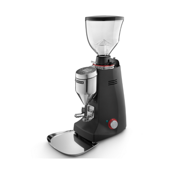 Black Mazzer Major VP Electronic grinder with 83 mm flat burrs and digital controls designed for fast, consistent professional espresso grinding.