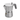 Grey Alessi Moka 1-cup espresso maker angled inward on a white background, showing the faceted metal body, spout and grey handle.