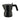 Black Alessi Moka 1 Cup coffee maker angled left to right with faceted body, angular spout and black handle