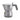 Grey Alessi Moka 1 Cup coffee maker angled right to left with grey handle, brass safety valve and faceted aluminium body