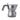 Side view of grey Alessi Moka 1 Cup coffee maker with grey handle, brass safety valve and faceted body