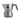 Side view of grey Alessi Moka 3 Cup coffee maker with grey handle, faceted body and angular spout