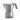 Grey Alessi Moka 6 Cup coffee maker angled right to left with grey handle, angular spout and faceted aluminium body