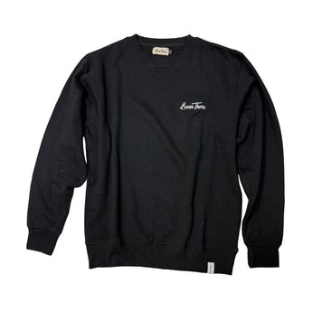 Bean There Seek The Best sweater front view in black with minimalist chest logo