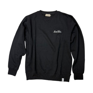 Bean There Seek The Best sweater front view in black with minimalist chest logo