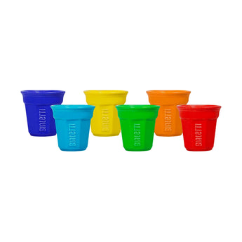 Bialetti Bicchierini Cup Set with six colourful espresso cups on a white background
