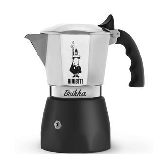 Bialetti Brikka Elite stovetop coffee maker with aluminium upper chamber, black base and ergonomic handle