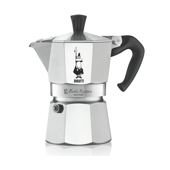 Bialetti Moka Express 3 cup stovetop coffee maker with classic octagonal aluminium design.