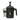 Black Bialetti Tuttocrema milk frother with handle beside a layered latte on a clean white background.