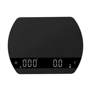 Black Felicita ARC Espresso Scale on a white background, showing the digital timer and weight display
