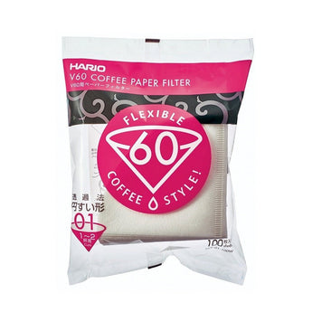 Hario V60 coffee paper filters size 01 pack of 100 white cone filters in plastic packaging