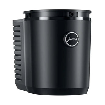 Front angle view of Jura Cool Control 1.0L black milk cooling unit with Jura logo