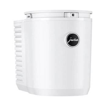 Jura Cool Control 1.0L white milk cooler front view with Jura logo