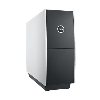 Jura Cup Warmer side angle view with black front panel and Jura logo