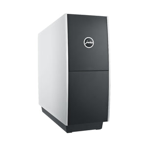 Jura Cup Warmer side angle view with black front panel and Jura logo