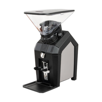 La Marzocco Jay coffee grinder three quarter view with hopper and dosing chute