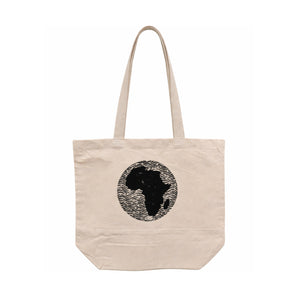 Bean There Tote Bag with Africa map design in natural canvas, featuring sturdy handles and spacious everyday carry style