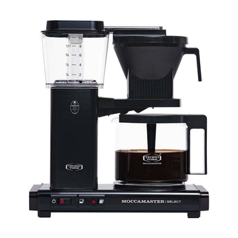 Moccamaster KBG Select filter coffee machine in Black with Select brewing switch and 10-cup capacity.