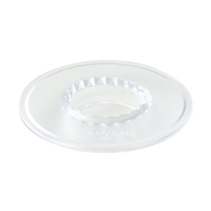 Clear Origami Coffee Dripper Holder with embossed Origami branding, shown from a side angle on a white background