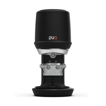 Black PUQ Press Pro Gen 6 automatic coffee tamper front view on white background