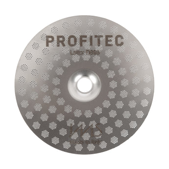 Profitec IMS stainless steel espresso shower screen with precision micro-perforations for improved water distribution and extraction consistency