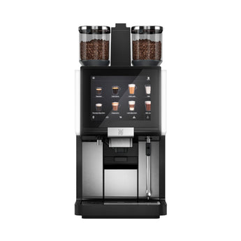 WMF 5000S Automatic Espresso Machine rear view with dual bean hoppers and WMF branding
