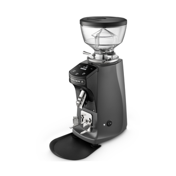 Black Mazzer Mini Electronic 600g on-demand grinder with 64 mm flat burrs and digital dose controls for precise espresso preparation.