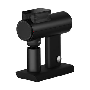 Timemore Sculptor 078S flat burr coffee grinder in black with minimalist design and single dose grinding setup